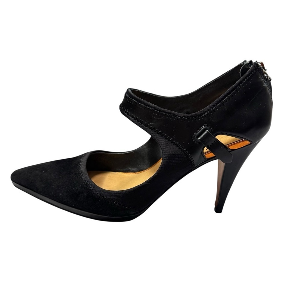 L.A.M.B. Black Leather And Suede KELLSIE Mary Jane Back Zip Heel Shoes 8M
